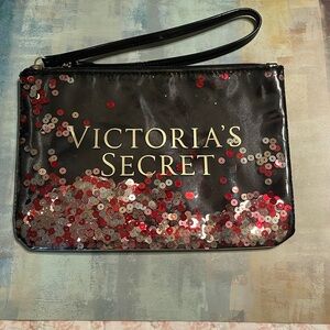 Victoria Secret Black Sequins Wristlet/make up bag/NWOT